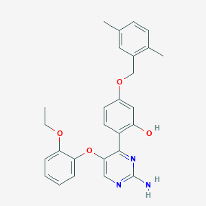 molecular formula C27H27N3O4 B2415947 2-(2-Amino-5-(2-ethoxyphenoxy)pyrimidin-4-yl)-5-((2,5-dimethylbenzyl)oxy)phenol CAS No. 904011-26-3