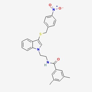 3,5-dimethyl-N-[2-[3-[(4-nitrophenyl)methylsulfanyl]indol-1-yl]ethyl]benzamide