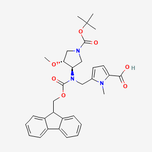 molecular formula C32H37N3O7 B2415963 5-[[9H-Fluoren-9-ylmethoxycarbonyl-[(3R,4R)-4-methoxy-1-[(2-methylpropan-2-yl)oxycarbonyl]pyrrolidin-3-yl]amino]methyl]-1-methylpyrrole-2-carboxylic acid CAS No. 2137032-66-5