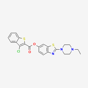 molecular formula C22H20ClN3O2S2 B2415976 2-(4-Ethylpiperazin-1-yl)benzo[d]thiazol-6-yl 3-chlorobenzo[b]thiophene-2-carboxylate CAS No. 953195-93-2