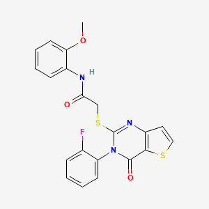 molecular formula C21H16FN3O3S2 B2415978 2-{[3-(2-氟苯基)-4-氧代-3,4-二氢噻吩并[3,2-d]嘧啶-2-基]硫代}-N-(2-甲氧基苯基)乙酰胺 CAS No. 1260906-82-8