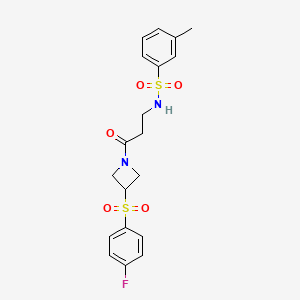 molecular formula C19H21FN2O5S2 B2415986 N-(3-(3-((4-氟苯基)磺酰)氮杂环丁-1-基)-3-氧代丙基)-3-甲基苯磺酰胺 CAS No. 1797017-14-1