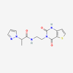molecular formula C14H15N5O3S B2415987 N-(2-(2,4-二氧代-1,2-二氢噻吩并[3,2-d]嘧啶-3(4H)-基)乙基)-2-(1H-吡唑-1-基)丙酰胺 CAS No. 2034350-00-8