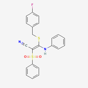 molecular formula C22H17FN2O2S2 B2415998 (2E)-3-苯胺基-3-[(4-氟苄基)硫代]-2-(苯磺酰基)丙烯腈 CAS No. 866347-06-0
