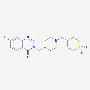 molecular formula C20H26FN3O3S B2416001 3-[[1-[(1,1-Dioxothian-4-yl)methyl]piperidin-4-yl]methyl]-7-fluoroquinazolin-4-one CAS No. 2415539-00-1