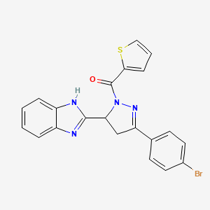 molecular formula C21H15BrN4OS B2416009 (5-(1H-benzo[d]imidazol-2-il)-3-(4-bromofenil)-4,5-dihidro-1H-pirazolil-1-il)(tiofen-2-il)metanona CAS No. 876941-32-1