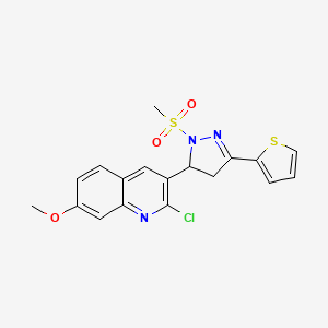 molecular formula C18H16ClN3O3S2 B2416024 2-chloro-7-methoxy-3-(1-(methylsulfonyl)-3-(thiophen-2-yl)-4,5-dihydro-1H-pyrazol-5-yl)quinoline CAS No. 799771-01-0