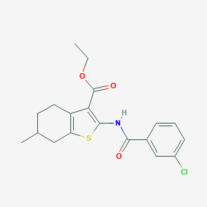 molecular formula C19H20ClNO3S B241603 Ethyl 2-[(3-chlorobenzoyl)amino]-6-methyl-4,5,6,7-tetrahydro-1-benzothiophene-3-carboxylate 