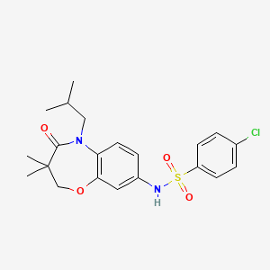 molecular formula C21H25ClN2O4S B2416036 4-氯-N-(5-异丁基-3,3-二甲基-4-氧代-2,3,4,5-四氢苯并[b][1,4]恶二嗪-8-基)苯磺酰胺 CAS No. 921993-06-8