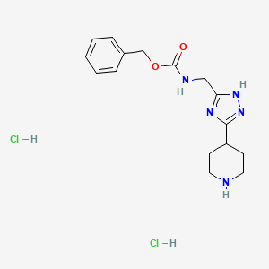 molecular formula C16H23Cl2N5O2 B2416059 苯甲酸苄酯N-[{[3-(哌啶-4-基)-1H-1,2,4-三唑-5-基]甲基}氨基甲酸酯二盐酸盐 CAS No. 2044714-25-0