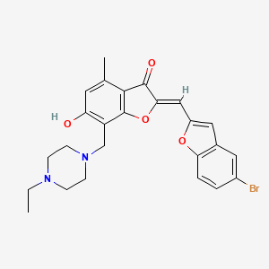 molecular formula C25H25BrN2O4 B2416111 (Z)-2-((5-bromobenzofuran-2-yl)methylene)-7-((4-ethylpiperazin-1-yl)methyl)-6-hydroxy-4-methylbenzofuran-3(2H)-one CAS No. 951945-11-2