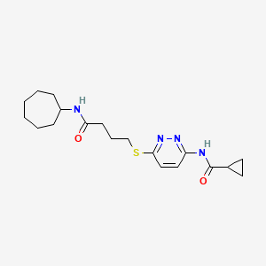 molecular formula C19H28N4O2S B2416113 N-(6-((4-(cycloheptylamino)-4-oxobutyl)thio)pyridazin-3-yl)cyclopropanecarboxamide CAS No. 1105248-88-1