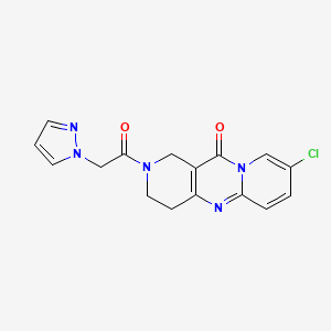 molecular formula C16H14ClN5O2 B2416114 2-(2-(1H-pyrazol-1-yl)acetyl)-8-chloro-3,4-dihydro-1H-dipyrido[1,2-a:4',3'-d]pyrimidin-11(2H)-one CAS No. 2034531-58-1