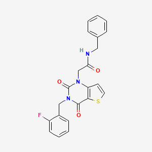 molecular formula C22H18FN3O3S B2416116 N-benzyl-2-[3-(2-fluorobenzyl)-2,4-dioxo-3,4-dihydrothieno[3,2-d]pyrimidin-1(2H)-yl]acetamide CAS No. 1252917-57-9