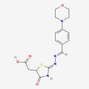 molecular formula C16H18N4O4S B2416125 2-((Z)-2-((E)-(4-morpholinobenzylidene)hydrazono)-4-oxothiazolidin-5-yl)acetic acid CAS No. 326173-57-3