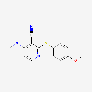 molecular formula C15H15N3OS B2416127 4-(Dimethylamino)-2-[(4-methoxyphenyl)sulfanyl]nicotinonitrile CAS No. 341967-18-8