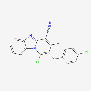 molecular formula C20H13Cl2N3 B2416134 1-クロロ-2-(4-クロロベンジル)-3-メチルピリド[1,2-a]ベンゾイミダゾール-4-カルボニトリル CAS No. 459181-43-2