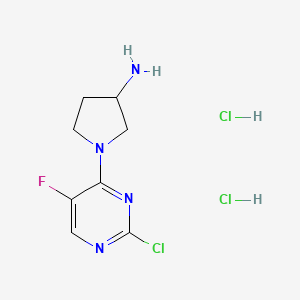 molecular formula C8H12Cl3FN4 B2416150 1-(2-氯-5-氟嘧啶-4-基)吡咯烷-3-胺；二盐酸盐 CAS No. 2375274-79-4