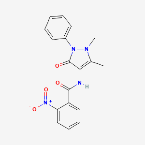 molecular formula C18H16N4O4 B2416157 N-(1,5-dimethyl-3-oxo-2-phenyl-2,3-dihydro-1H-pyrazol-4-yl)-2-nitrobenzamide CAS No. 300570-28-9