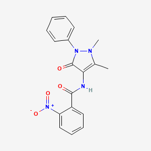 molecular formula C18H16N4O4 B2416157 N-(1,5-diméthyl-3-oxo-2-phényl-2,3-dihydro-1H-pyrazol-4-yl)-2-nitrobenzamide CAS No. 300570-28-9