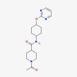 molecular formula C18H26N4O3 B2416173 1-acetyl-N-((1r,4r)-4-(pyrimidin-2-yloxy)cyclohexyl)piperidine-4-carboxamide CAS No. 2034444-22-7