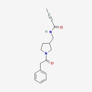 molecular formula C17H20N2O2 B2416180 N-[[1-(2-Phenylacetyl)pyrrolidin-3-yl]methyl]but-2-ynamide CAS No. 2411201-28-8