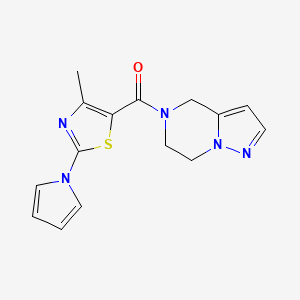 molecular formula C15H15N5OS B2416190 (6,7-dihydropyrazolo[1,5-a]pyrazin-5(4H)-yl)(4-methyl-2-(1H-pyrrol-1-yl)thiazol-5-yl)methanone CAS No. 2034263-92-6