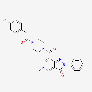 molecular formula C26H24ClN5O3 B2416193 7-(4-(2-(4-chlorophenyl)acetyl)piperazine-1-carbonyl)-5-methyl-2-phenyl-2H-pyrazolo[4,3-c]pyridin-3(5H)-one CAS No. 1021077-87-1