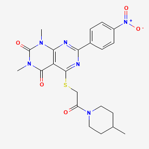 molecular formula C22H24N6O5S B2416195 1,3-dimethyl-5-((2-(4-methylpiperidin-1-yl)-2-oxoethyl)thio)-7-(4-nitrophenyl)pyrimido[4,5-d]pyrimidine-2,4(1H,3H)-dione CAS No. 847190-31-2