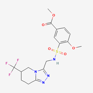 molecular formula C17H19F3N4O5S B2416206 methyl 4-methoxy-3-(N-((6-(trifluoromethyl)-5,6,7,8-tetrahydro-[1,2,4]triazolo[4,3-a]pyridin-3-yl)methyl)sulfamoyl)benzoate CAS No. 2034539-25-6