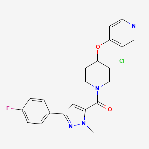 molecular formula C21H20ClFN4O2 B2416233 (4-((3-氯吡啶-4-基)氧基)哌啶-1-基)(3-(4-氟苯基)-1-甲基-1H-吡唑-5-基)甲酮 CAS No. 2034330-47-5