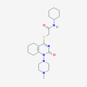 molecular formula C21H33N5O2S B2416234 N-シクロヘキシル-2-[[1-(4-メチルピペラジン-1-イル)-2-オキソ-5,6,7,8-テトラヒドロキナゾリン-4-イル]スルファニル]アセトアミド CAS No. 899993-06-7