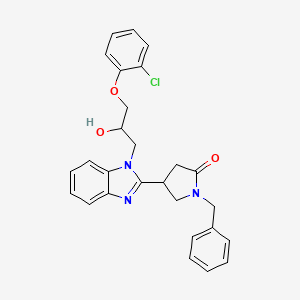 molecular formula C27H26ClN3O3 B2416239 1-benzyl-4-{1-[3-(2-chlorophenoxy)-2-hydroxypropyl]-1H-benzimidazol-2-yl}pyrrolidin-2-one CAS No. 1018145-69-1