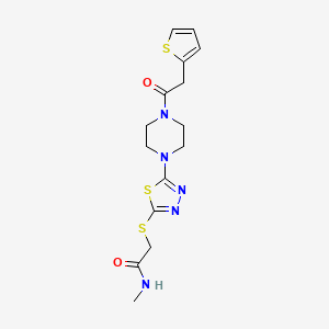 molecular formula C15H19N5O2S3 B2416249 N-甲基-2-((5-(4-(2-(噻吩-2-基)乙酰)哌嗪-1-基)-1,3,4-噻二唑-2-基)硫代)乙酰胺 CAS No. 1105199-37-8