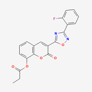molecular formula C20H13FN2O5 B2416254 3-(3-(2-氟苯基)-1,2,4-恶二唑-5-基)-2-氧代-2H-色满-8-基丙酸酯 CAS No. 931693-91-3