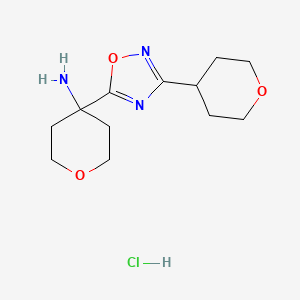 molecular formula C12H20ClN3O3 B2416262 4-[3-(Oxan-4-yl)-1,2,4-oxadiazol-5-yl]oxan-4-amine;hydrochloride CAS No. 2241139-40-0