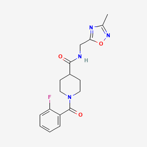 molecular formula C17H19FN4O3 B2416273 1-(2-氟苯甲酰)-N-((3-甲基-1,2,4-恶二唑-5-基)甲基)哌啶-4-甲酰胺 CAS No. 1334368-94-3