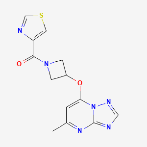 molecular formula C13H12N6O2S B2416274 4-[3-({5-Methyl-[1,2,4]triazolo[1,5-a]pyrimidin-7-yl}oxy)azetidine-1-carbonyl]-1,3-thiazole CAS No. 2097929-39-8