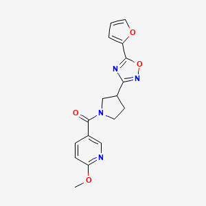 molecular formula C17H16N4O4 B2416275 (3-(5-(Furan-2-yl)-1,2,4-oxadiazol-3-yl)pyrrolidin-1-yl)(6-methoxypyridin-3-yl)methanone CAS No. 2034414-96-3