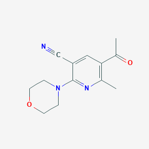 molecular formula C13H15N3O2 B2416296 5-Acetyl-6-methyl-2-morpholinonicotinonitrile CAS No. 121348-09-2