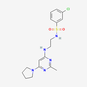 molecular formula C17H22ClN5O2S B2416308 3-chloro-N-(2-((2-methyl-6-(pyrrolidin-1-yl)pyrimidin-4-yl)amino)ethyl)benzenesulfonamide CAS No. 1207023-87-7