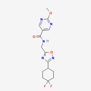 molecular formula C15H17F2N5O3 B2416312 N-((3-(4,4-difluorocyclohexyl)-1,2,4-oxadiazol-5-yl)méthyl)-2-méthoxypyrimidine-5-carboxamide CAS No. 2034334-99-9