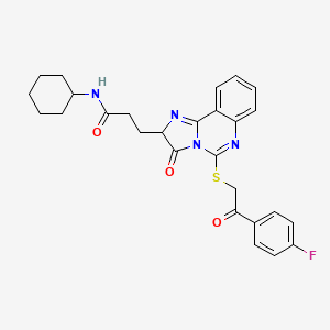 molecular formula C27H27FN4O3S B2416317 N-cyclohexyl-3-[5-[2-(4-fluorophenyl)-2-oxoethyl]sulfanyl-3-oxo-2H-imidazo[1,2-c]quinazolin-2-yl]propanamide CAS No. 1028073-85-9