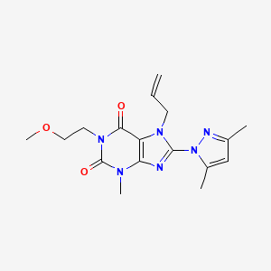 molecular formula C17H22N6O3 B2416337 8-(3,5-dimethyl-1H-pyrazol-1-yl)-1-(2-methoxyethyl)-3-methyl-7-(prop-2-en-1-yl)-2,3,6,7-tetrahydro-1H-purine-2,6-dione CAS No. 1014050-51-1