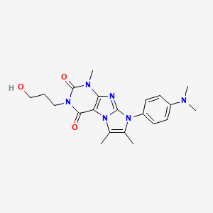 molecular formula C21H26N6O3 B2416338 8-(4-(dimethylamino)phenyl)-3-(3-hydroxypropyl)-1,6,7-trimethyl-1H-imidazo[2,1-f]purine-2,4(3H,8H)-dione CAS No. 929816-49-9