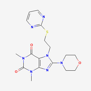 molecular formula C17H21N7O3S B2416348 1,3-二甲基-8-吗啉代-7-(2-(嘧啶-2-硫代)乙基)-1H-嘌呤-2,6(3H,7H)-二酮 CAS No. 673494-46-7