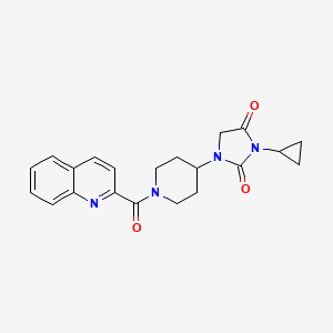 molecular formula C21H22N4O3 B2416349 3-Cyclopropyl-1-[1-(quinoline-2-carbonyl)piperidin-4-yl]imidazolidine-2,4-dione CAS No. 2097915-48-3