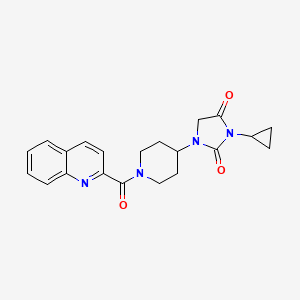 molecular formula C21H22N4O3 B2416349 3-Ciclopropil-1-[1-(quinolina-2-carbonil)piperidin-4-il]imidazolidina-2,4-diona CAS No. 2097915-48-3