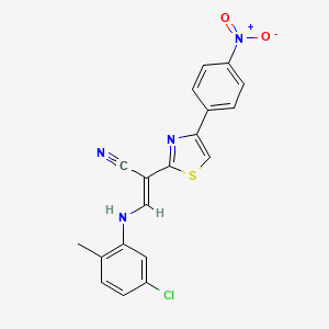 molecular formula C19H13ClN4O2S B2416354 (E)-3-((5-chloro-2-methylphenyl)amino)-2-(4-(4-nitrophenyl)thiazol-2-yl)acrylonitrile CAS No. 683258-02-8