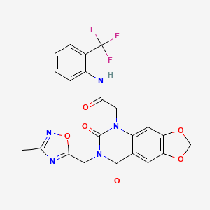 molecular formula C22H16F3N5O6 B2416357 2-(7-((3-甲基-1,2,4-恶二唑-5-基)甲基)-6,8-二氧代-7,8-二氢-[1,3]二氧杂环戊[4,5-g]喹唑啉-5(6H)-基)-N-(2-(三氟甲基)苯基)乙酰胺 CAS No. 931928-93-7